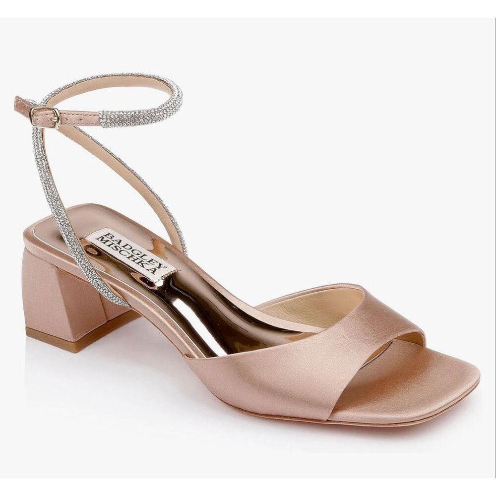 Badgley Mischka Women's Infinity Satin Block Heels With Ankle Strap -10